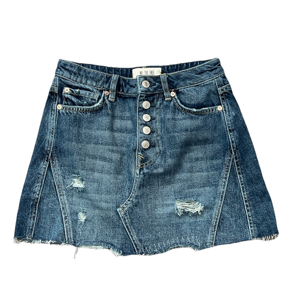 Free People | We the Free Distressed Raw Hem Mini Denim Skirt Size 25